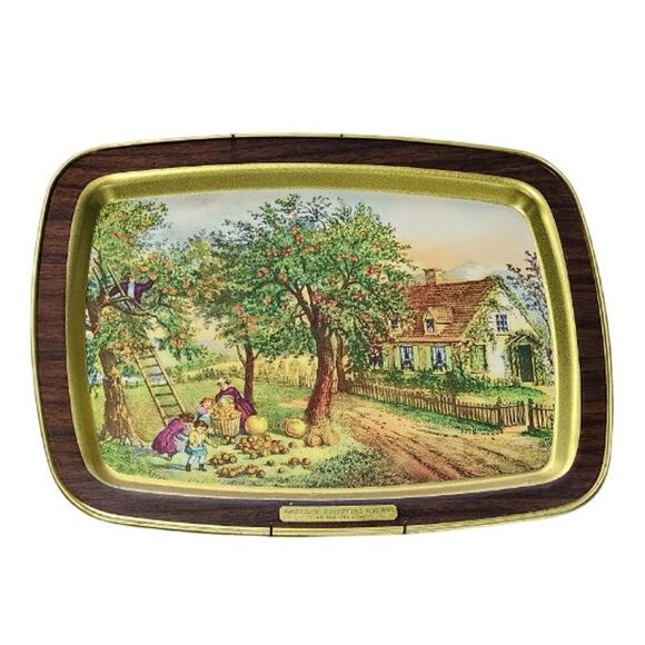 Vintage Currier & Ives 1868 American Homestead Spring, Autumn Gold Serving Trays - Picture 6 of 11